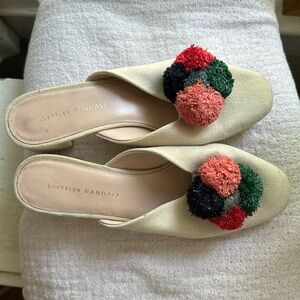 Loeffler Randall linen mules with raffia pompons
